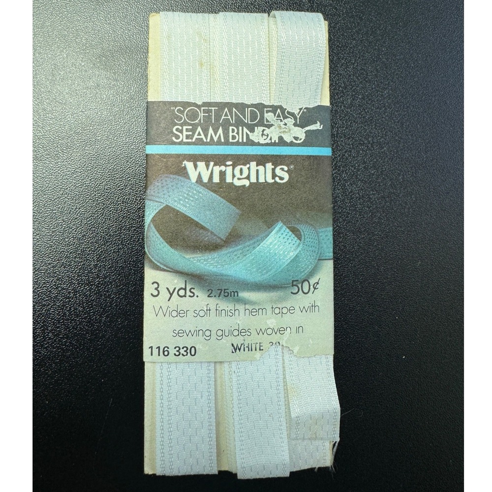 Vintage Wrights Soft and Easy Seam Binding White Hem Tape 116 330 3‎ Yards 1978